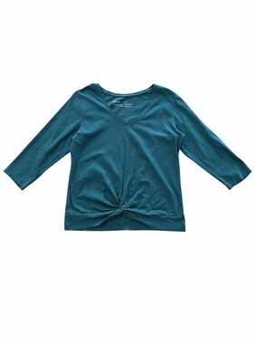 Pact Organic Cotton Teal V Neck Top with 3/4 Sleeves